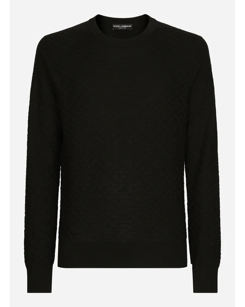 Dolce & Gabbana Maglia Girocollo In Seta Logo Dg Allover - Uomo Maglieria Nero Nero