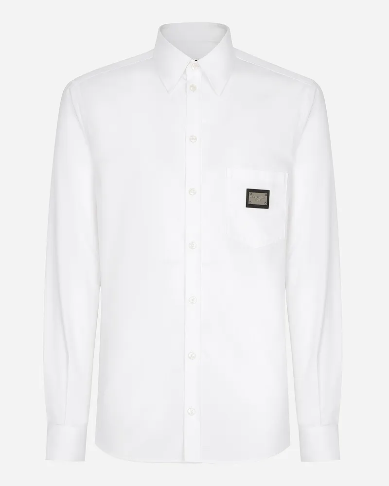 Dolce & Gabbana Camicia Martini Cotone Con Placca Logata - Uomo Camicie Bianco Bianco