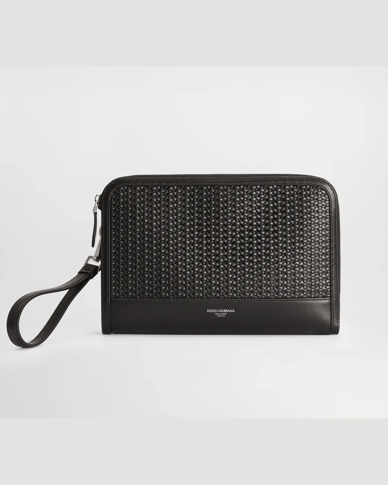 Dolce & Gabbana Pochette Atene In Pelle Di Vitello Plongé - Uomo Portadocumenti E Clutch Nero Nero