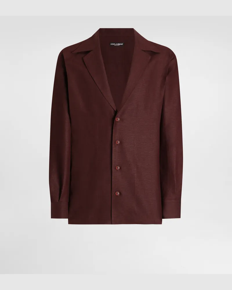 Dolce & Gabbana Camicia Manica Lunga Scollo A V In Tela Di Lino - Uomo Camicie Multicolore Marrone-viola