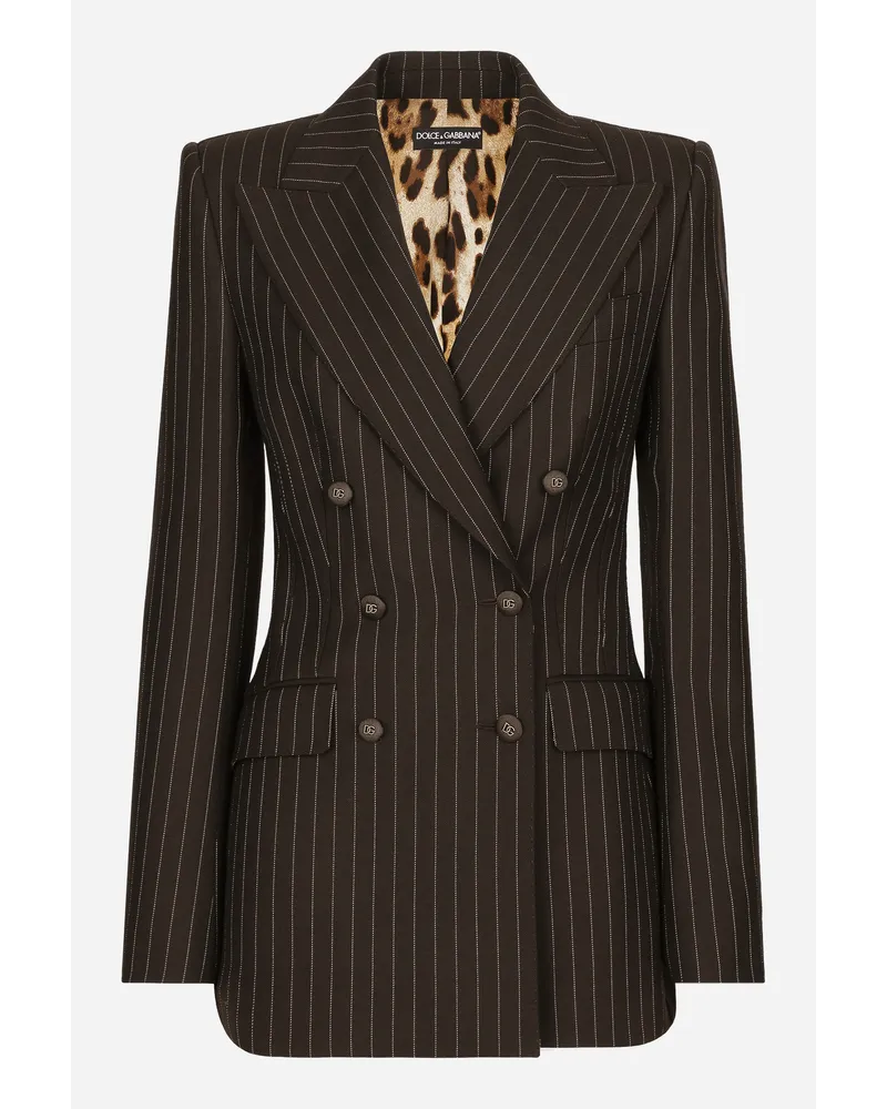 Dolce & Gabbana Giacca Turlington Doppiopetto In Gessato Di Lana - Donna Giacche E Blazer Multicolore Lana Rigato