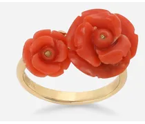 Anello Coral In Oro Giallo 18kt Con Rosa Corallo - Donna Anelli Oro