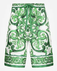 Dolce & Gabbana Bermuda Jogging In Seta Stampa Maiolica - Uomo Pantaloni E Shorts Stampa Stampa