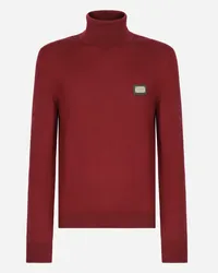 Dolce & Gabbana Maglia Collo Alto Lana Con Placca Logata - Uomo Maglieria Bordeaux Lana Vino