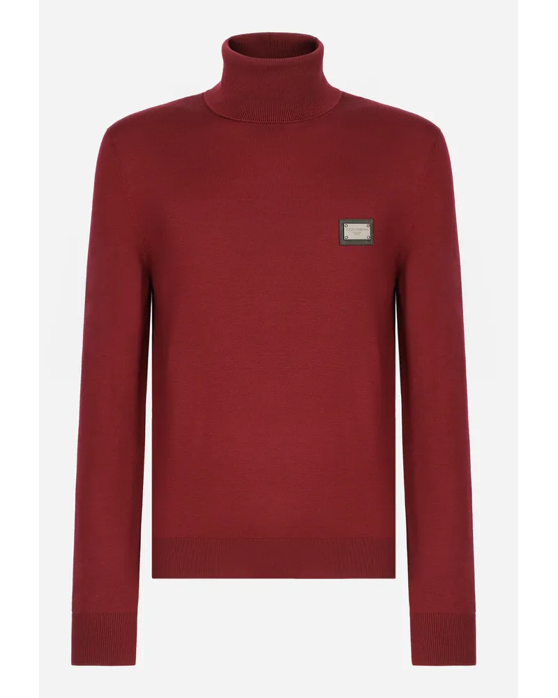 Dolce & Gabbana Maglia Collo Alto Lana Con Placca Logata - Uomo Maglieria Bordeaux Lana Vino