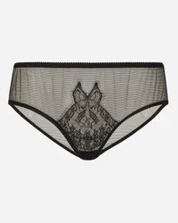 Dolce & Gabbana Slip In Tulle Con Intarsio Pizzo - Donna Intimo Nero Nero