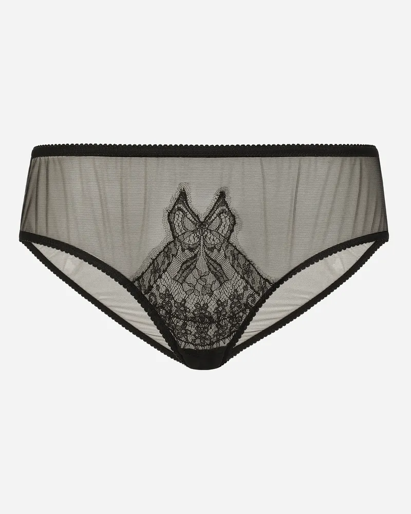 Dolce & Gabbana Slip In Tulle Con Intarsio Pizzo - Donna Intimo Nero Nero