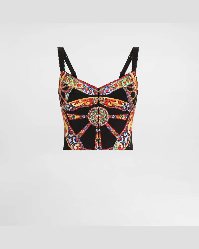 Dolce & Gabbana Top In Charmeuse Stampa Carretto - Donna Camicie E Top Multicolore Multicolore