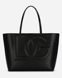 Dolce & Gabbana Shopping Logo Media In Pelle Di Vitello - Donna Borse Shopping Nero Pelle Nero