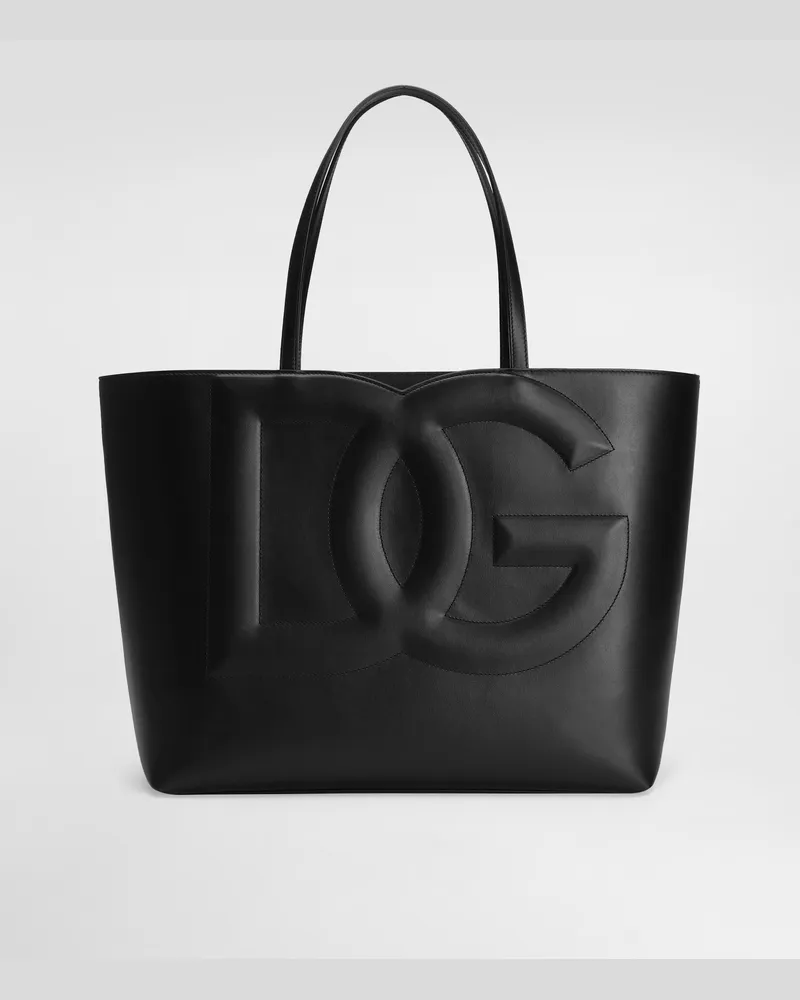 Dolce & Gabbana Shopping Logo Media In Pelle Di Vitello - Donna Borse Shopping Nero Pelle Nero