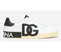 Dolce & Gabbana Sneaker Portofino In Pelle Di Vitello Nappata Con Logo Dg Stampato - Uomo Sneaker Nero Pelle Bianco