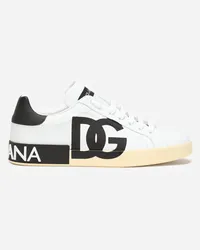 Dolce & Gabbana Sneaker Portofino In Pelle Di Vitello Nappata Con Logo Dg Stampato - Uomo Sneaker Nero Pelle Bianco