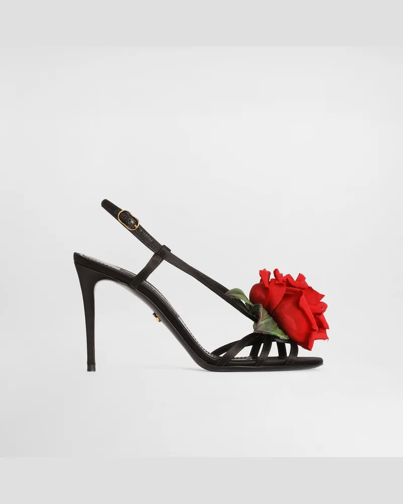 Dolce & Gabbana Sandalo In Raso Con Fiore - Donna Sandali E Zeppe Multicolore Nero