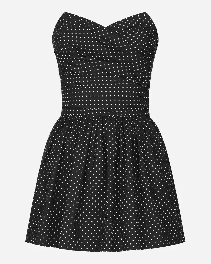 Dolce & Gabbana Miniabito A Bustier In Cotone Stampa Pois - Donna Abiti Stampa Stampa