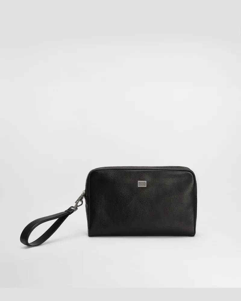 Dolce & Gabbana Pouch In Pelle Di Vitello - Uomo Portadocumenti E Clutch Nero Nero