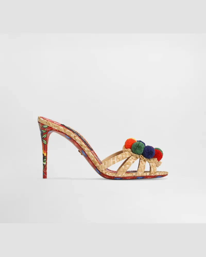 Dolce & Gabbana Mule In Rafia Con Ricami - Donna Slide E Mule Multicolore Multicolore