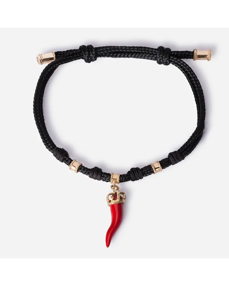 Dolce & Gabbana Fabric Good Luck Bracelet With Enameled Yellow Gold Pendant Charm - Uomo Bracciali Oro Oro
