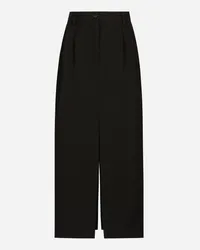 Dolce & Gabbana Gonna Longuette Tuxedo A Tubino In Gabardina Di Lana - Donna Gonne Nero Lana Nero