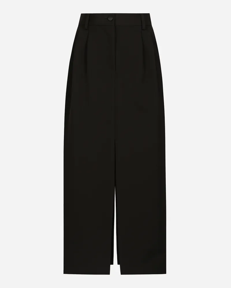 Dolce & Gabbana Gonna Longuette Tuxedo A Tubino In Gabardina Di Lana - Donna Gonne Nero Lana Nero