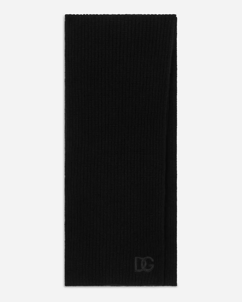 Dolce & Gabbana Sciarpa In Cashmere A Coste Logo Dg - Uomo Sciarpe E Foulard Nero Nero