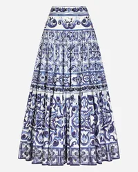 Dolce & Gabbana Gonna Lunga In Popeline Stampa Maiolica - Donna Gonne Blu Cotone Tris