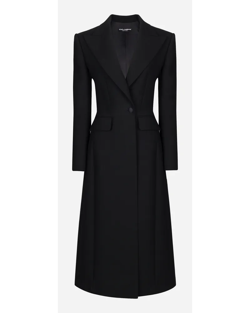 Dolce & Gabbana Cappotto Lungo Monopetto In Cady Di Lana - Donna Cappotti E Giubbotti Nero Lana Nero
