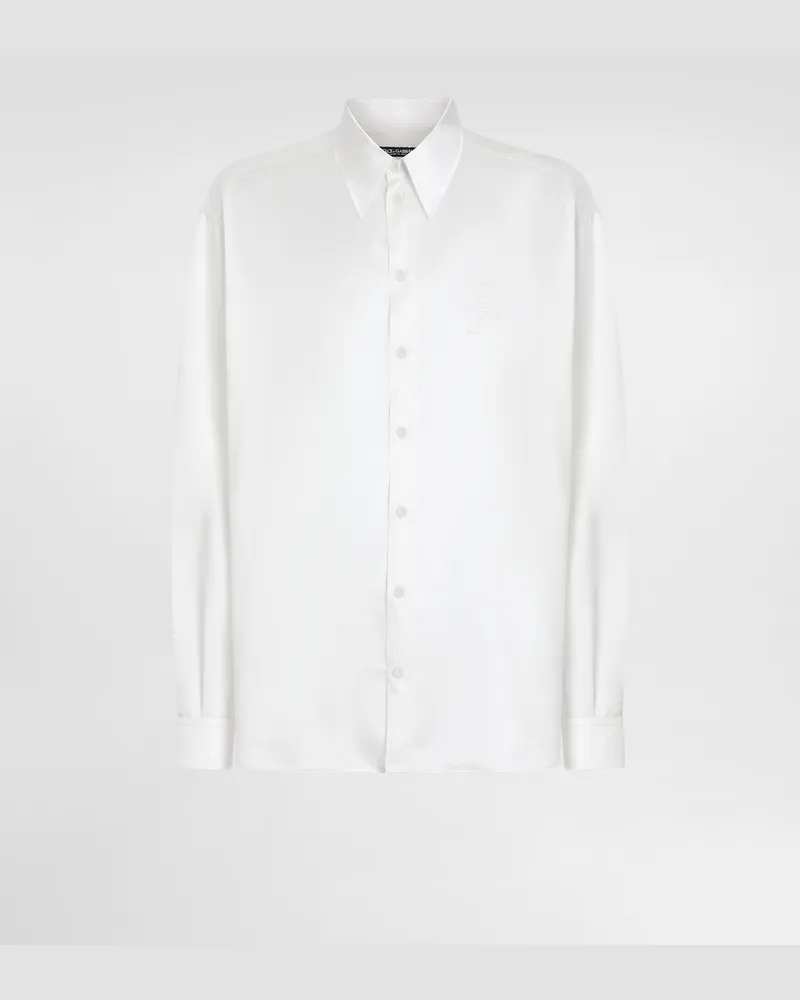 Dolce & Gabbana Camicia In Seta Con Logo Ricamato - Uomo Camicie Bianco Seta Bianco