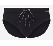 Swim Briefs With High-cut Leg - Uomo Beachwear Nero Jersey