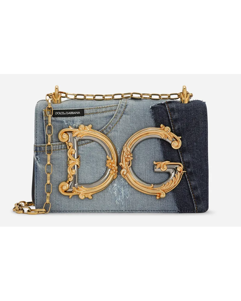 Dolce & Gabbana Borsa Dg Girls In Patchwork Denim E Pelle Di Vitello Liscio - Donna Borse A Spalla E Tracolla Denim Denim Denim