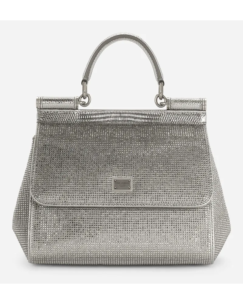 Dolce & Gabbana Borsa A Mano Sicily Grande - Donna Borse A Mano Argento Viscosa Crystal