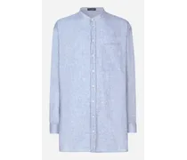 Camicia Over In Lino Con Collo Alla Coreana - Uomo Camicie Azzurro