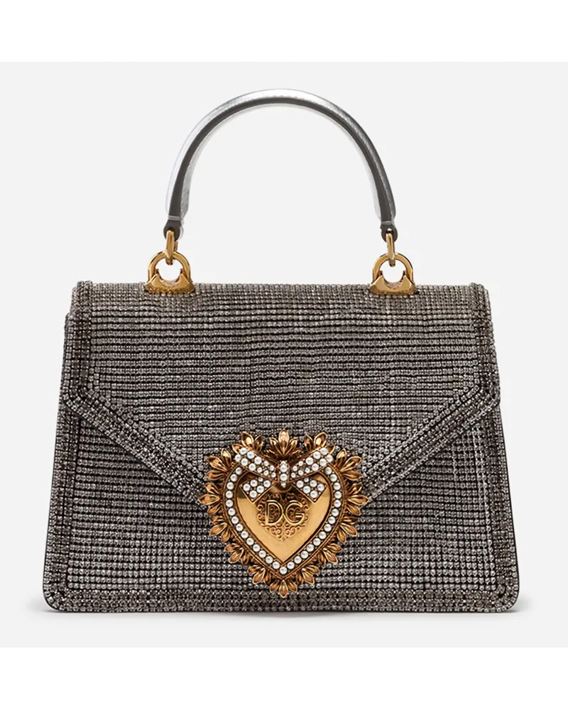 Dolce & Gabbana Borsa Devotion Piccola In Strass E Nappa Mordoré - Donna Borse A Spalla E Tracolla Argento Argento