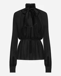 Dolce & Gabbana Blusa In Chiffon Con Fiocco Al Collo - Donna Camicie E Top Nero Seta Nero