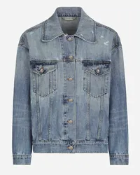 Dolce & Gabbana Giubbotto In Denim Con Placca Logata - Donna Denim Multicolore Variante