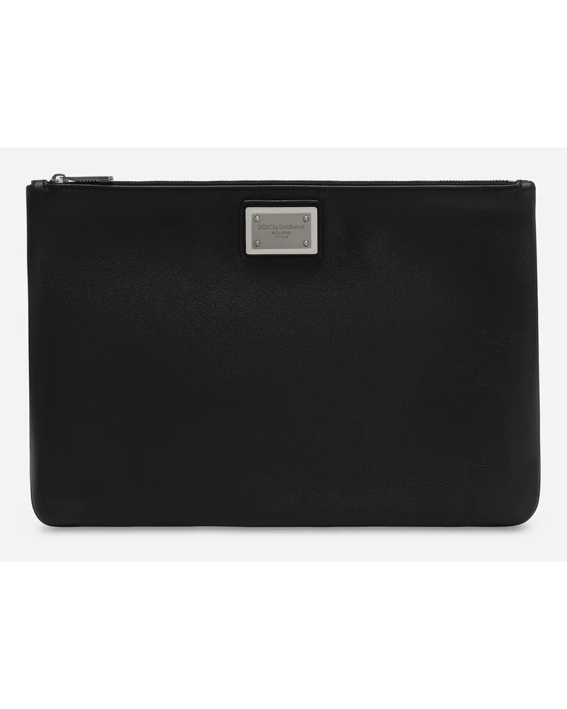 Dolce & Gabbana Pouch Media In Pelle Di Vitello Granata E Nylon - Uomo Portadocumenti E Clutch Nero Tessuto Nero