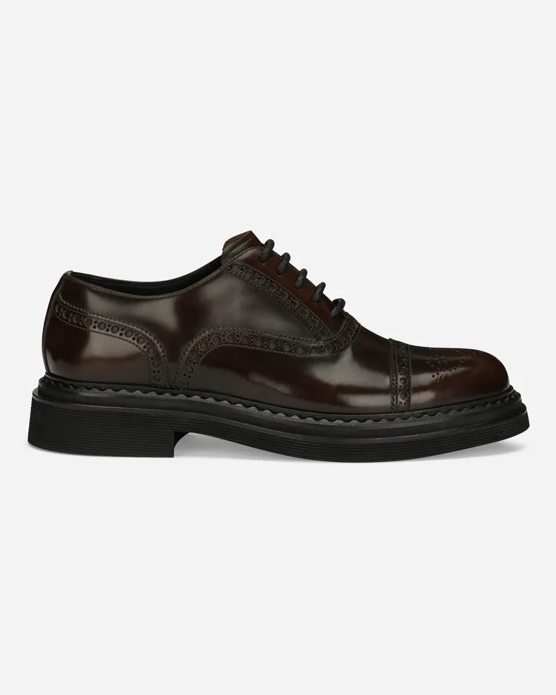 Dolce & Gabbana Francesina In Pelle Di Vitello Spazzolata - Uomo Stringate Marrone Pelle Testa
