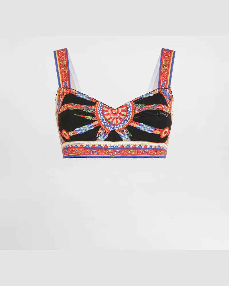 Dolce & Gabbana Top In Charmeuse Stampa Carretto - Donna Camicie E Top Multicolore Variante