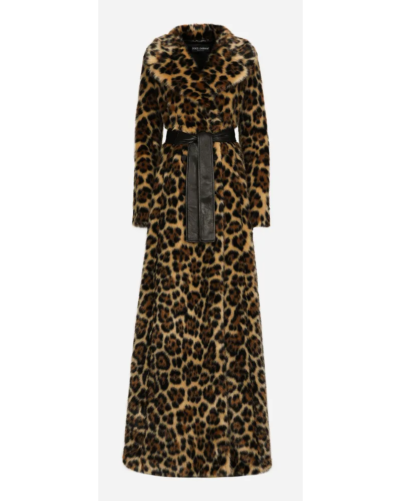 Dolce & Gabbana Cappotto Lungo In Ecopelliccia Stampa Leo - Donna Cappotti E Giubbotti Stampa Stampa
