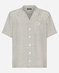 Dolce & Gabbana Camicia Hawaii Crêpe De Chine Stampa Logo Dg - Uomo Camicie Bianco Seta Dg