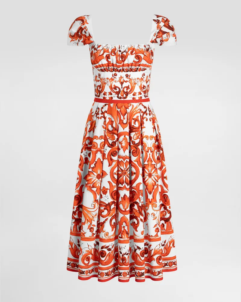 Dolce & Gabbana Abito In Popeline Stampa Maiolica - Donna Abiti Multicolore Variante