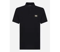 Polo Piquet Di Cotone Con Placca Logata - Uomo T-shirts E Polo Blu Cotone