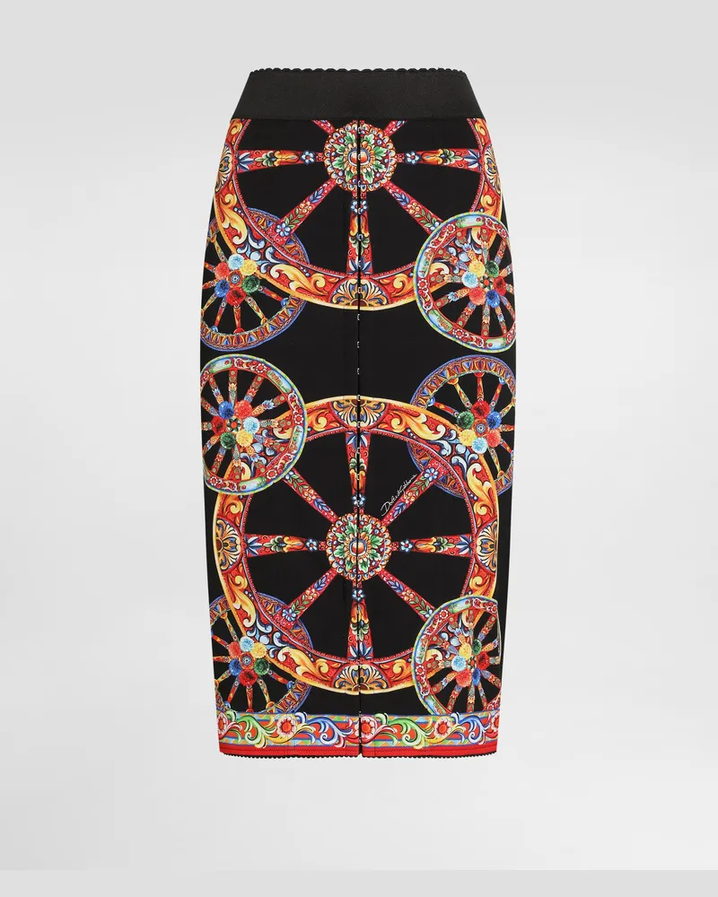 Dolce & Gabbana Gonna Lunga In Charmeuse Stampa Carretto - Donna Gonne Multicolore Multicolore