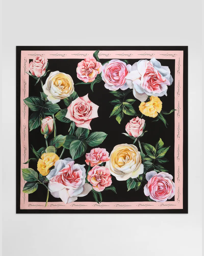 Dolce & Gabbana Foulard In Twill Di Seta Stampa Peonie E Rose 90x90 - Donna Sciarpe E Foulard Stampa Stampa
