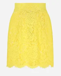 Dolce & Gabbana Minigonna In Pizzo Cordonetto Floreale Logato - Donna Gonne Giallo Giallo