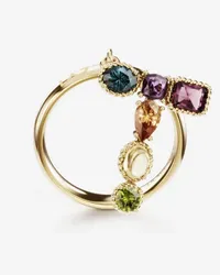 Dolce & Gabbana Rainbow Alphabet T Ring In Yellow Gold With Multicolor Fine Gems - Donna Anelli Oro Oro