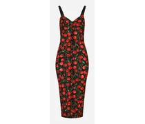 Cherry-print Stretch Calf-length Corset Dress - Donna Abiti Multicolore Tessuto
