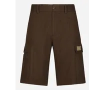Bermuda Cargo Gabardina Cotone Placca Logata - Uomo Pantaloni E Shorts Marrone Cotone