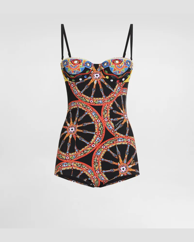 Dolce & Gabbana Costume Intero A Balconcino Stampa Carretto - Donna Beachwear Multicolore Multicolore