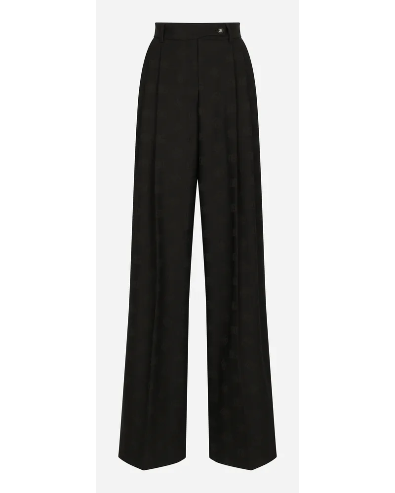 Dolce & Gabbana Pantaloni Flare In Lana Jacquard Logo Dg - Donna Pantaloni E Shorts Nero Nero