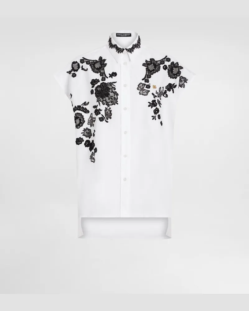 Dolce & Gabbana Camicia Oversize In Popeline Di Cotone Con Applicazioni In Pizzo - Donna Camicie E Top Bianco Bianco